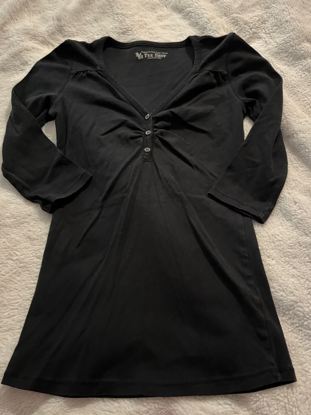 The Shop Black V-Neck 3/4 Sleeve Ruched Front Top